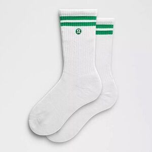 NWT Sz L UNISEX DAILY ESSENTIAL CREW SOCKS STRIPE Raceway Green/White Lululemon